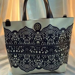 Rare Adorable Tory Burch Lace Pattern Tote Purse!
